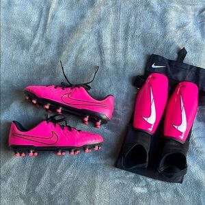 Nike Pink Soccer Cleats and Shin Guards Set
